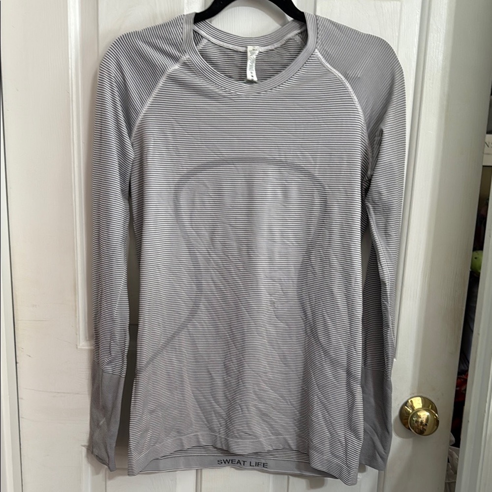 Lululemon Black & White Striped Long Sleeve Shirt - Like New Size 12